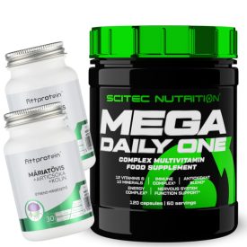   Scitec Nutrition Mega Daily One Plus 120 kapsz. (1db) + Fittprotein Máriatövis+Articsóka+Kolin (2db)