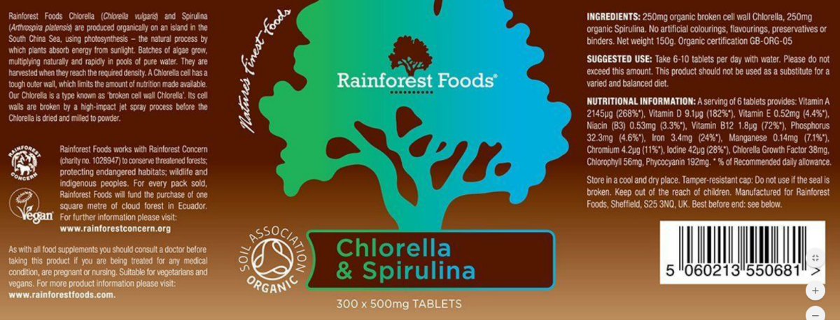 Rainforest Foods BIO Chlorella és Spirulina
